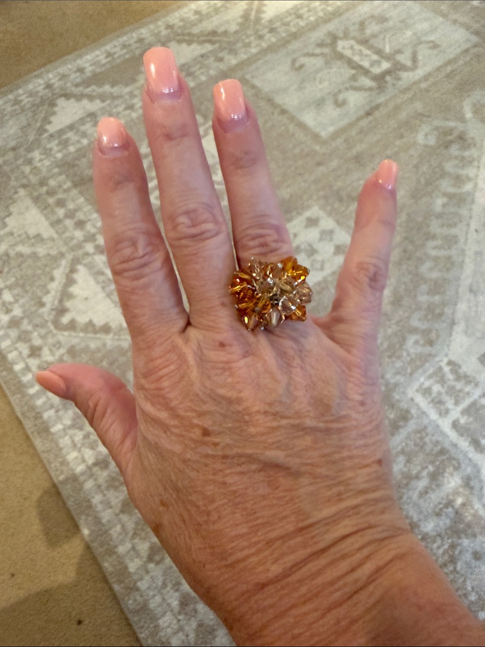 Gold-Tone Amber Crystal Flower Statement Ring - Women Jewelry